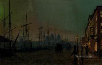 ハンバー埠頭の船体の街のシーン ジョン・アトキンソン・グリムショー Oil Paintings